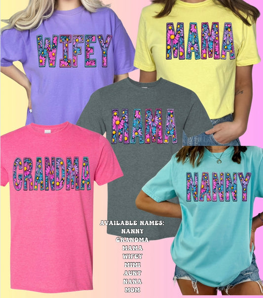 FLORAL NANNY -“FAUX EMBROIDERY” T-SHIRT