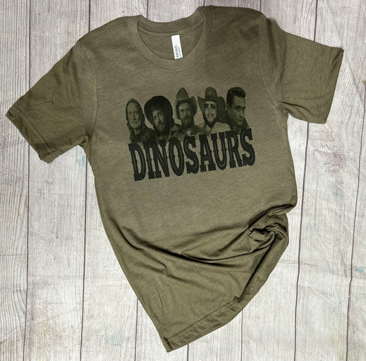 Dinosaurs on Olive Tee!