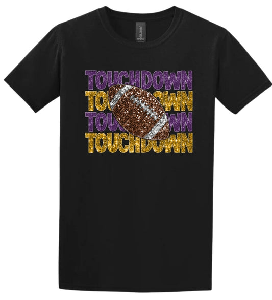 “Faux” Sequin Embroidery Purple &Gold Touchdown